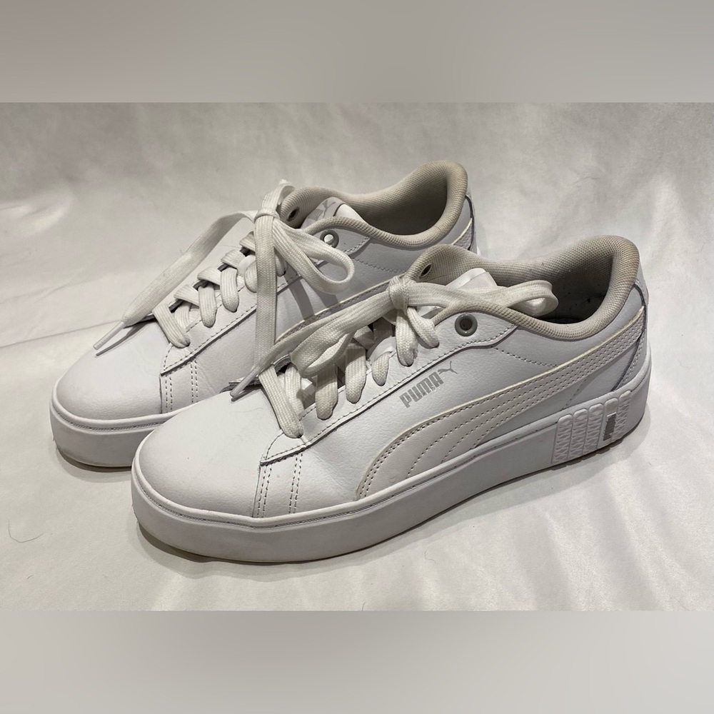 Puma Smash White SoftFoam Platform Sneakers, Size 8.5